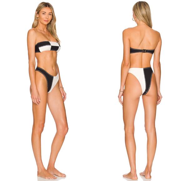 SALE! MATTHEW BRUCH Daria Colorblock High-Cut Checkered Bikini NWT - Picture 2 of 7